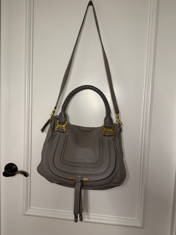 Chloé Marcie Medium Leather Satchel - Cashmere Grey / Gold