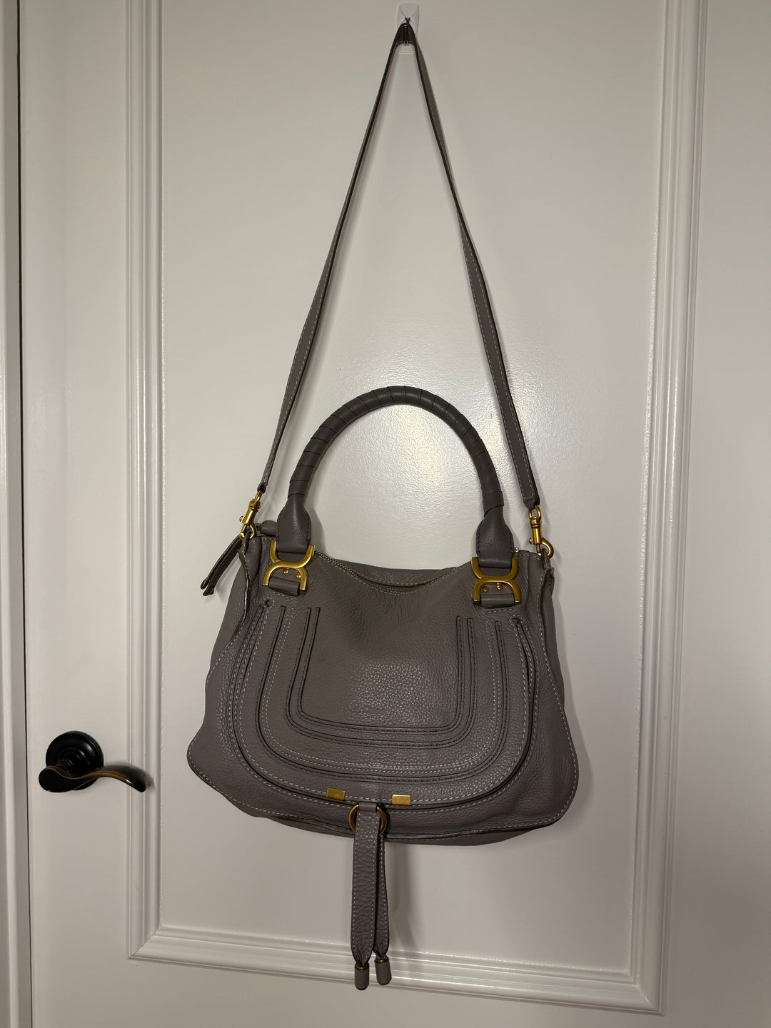 Chloé Marcie Medium Leather Satchel - Cashmere Grey / Gold