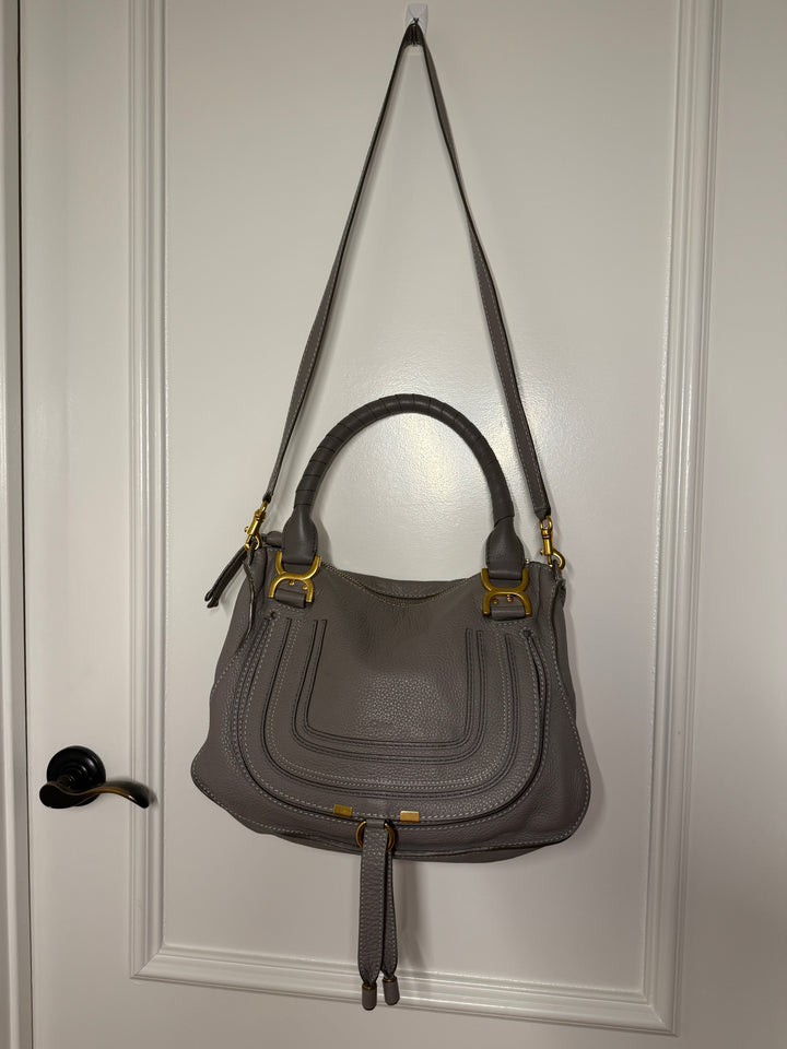 Chloé Marcie Medium Leather Satchel - Cashmere Grey / Gold