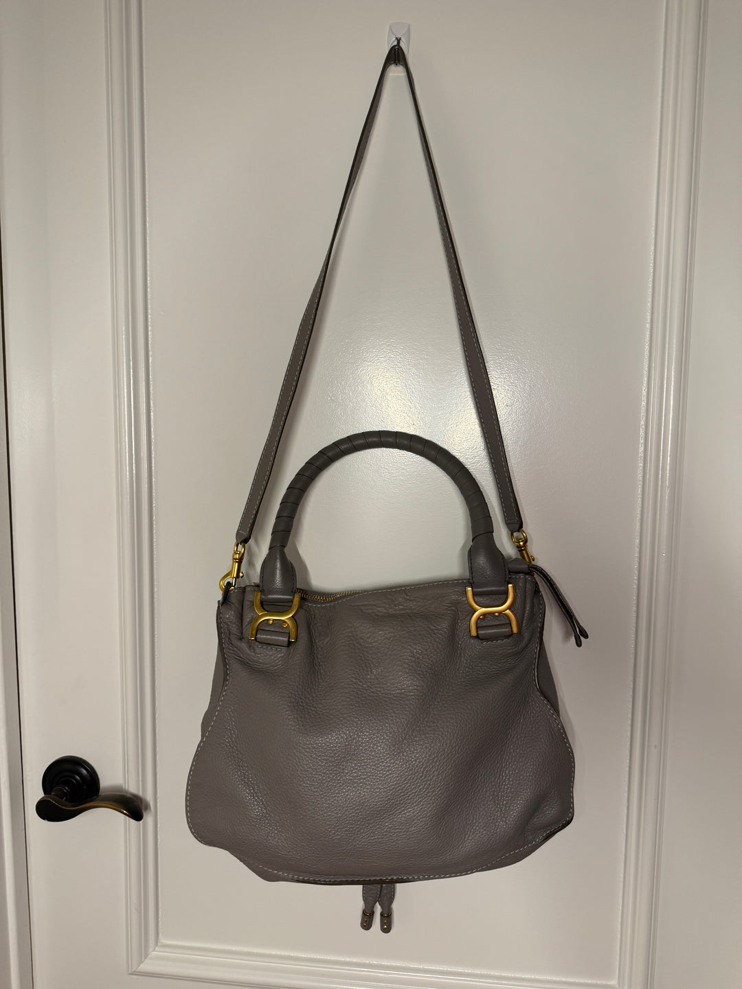 Chloé Marcie Medium Leather Satchel - Cashmere Grey / Gold