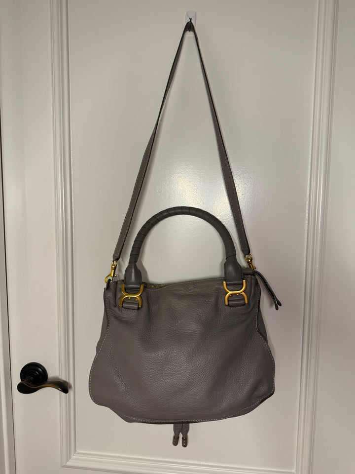 Chloé Marcie Medium Leather Satchel - Cashmere Grey / Gold