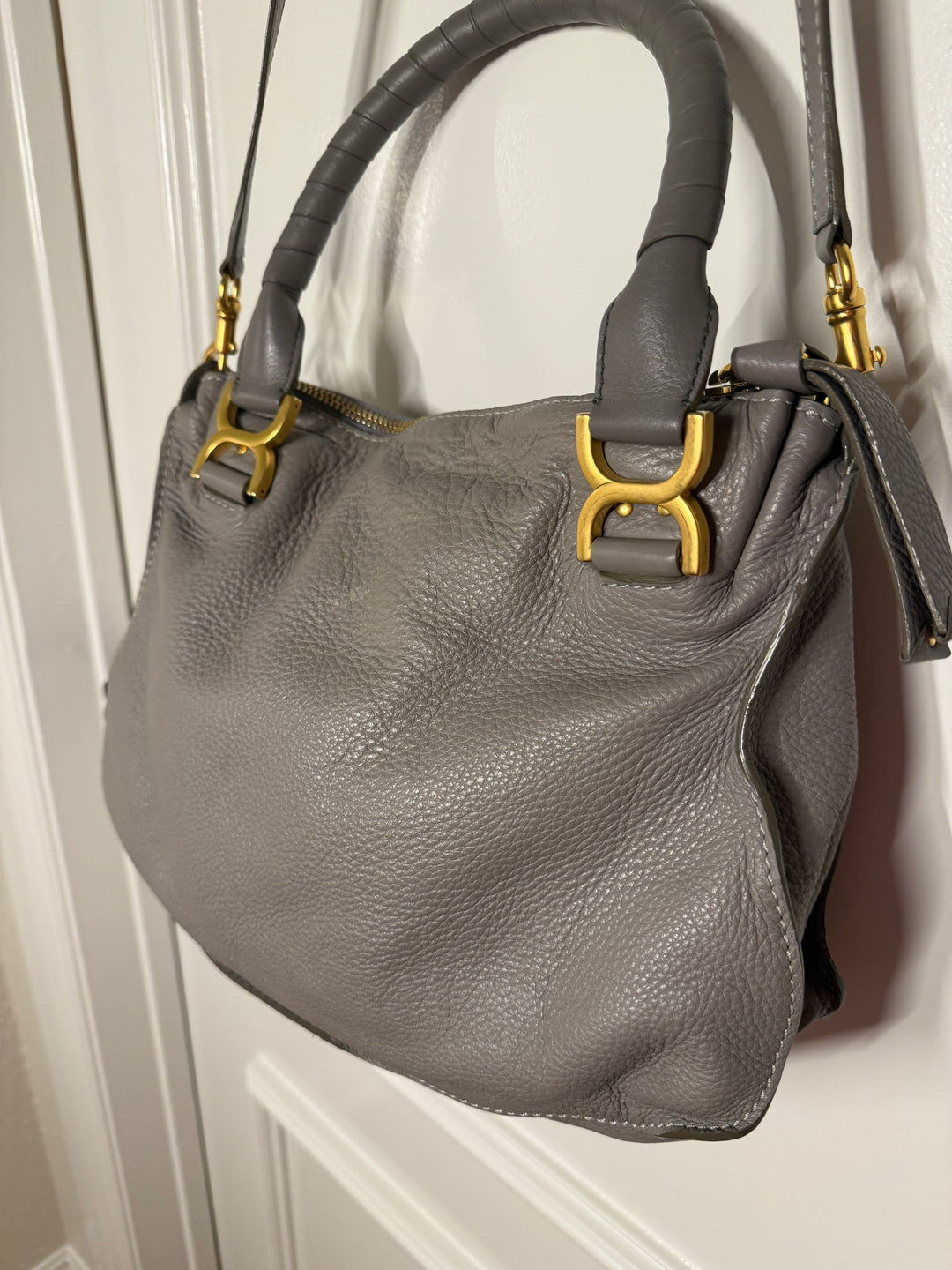 Chloé Marcie Medium Leather Satchel - Cashmere Grey / Gold