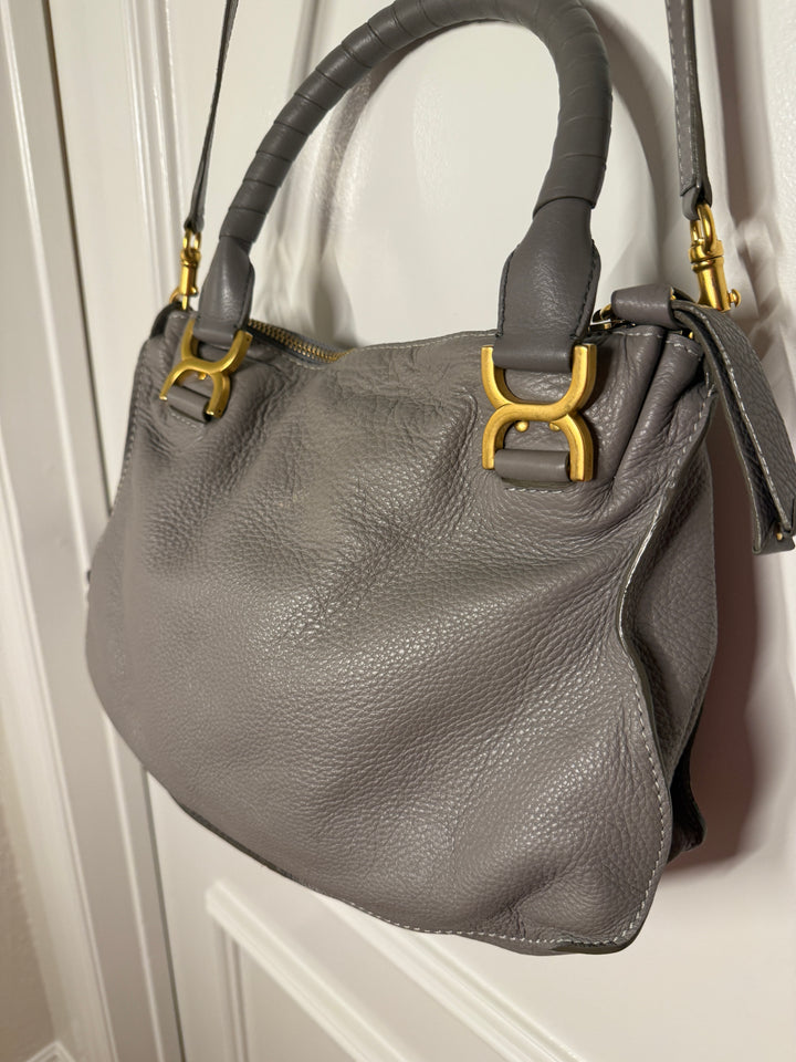 Chloé Marcie Medium Leather Satchel - Cashmere Grey / Gold