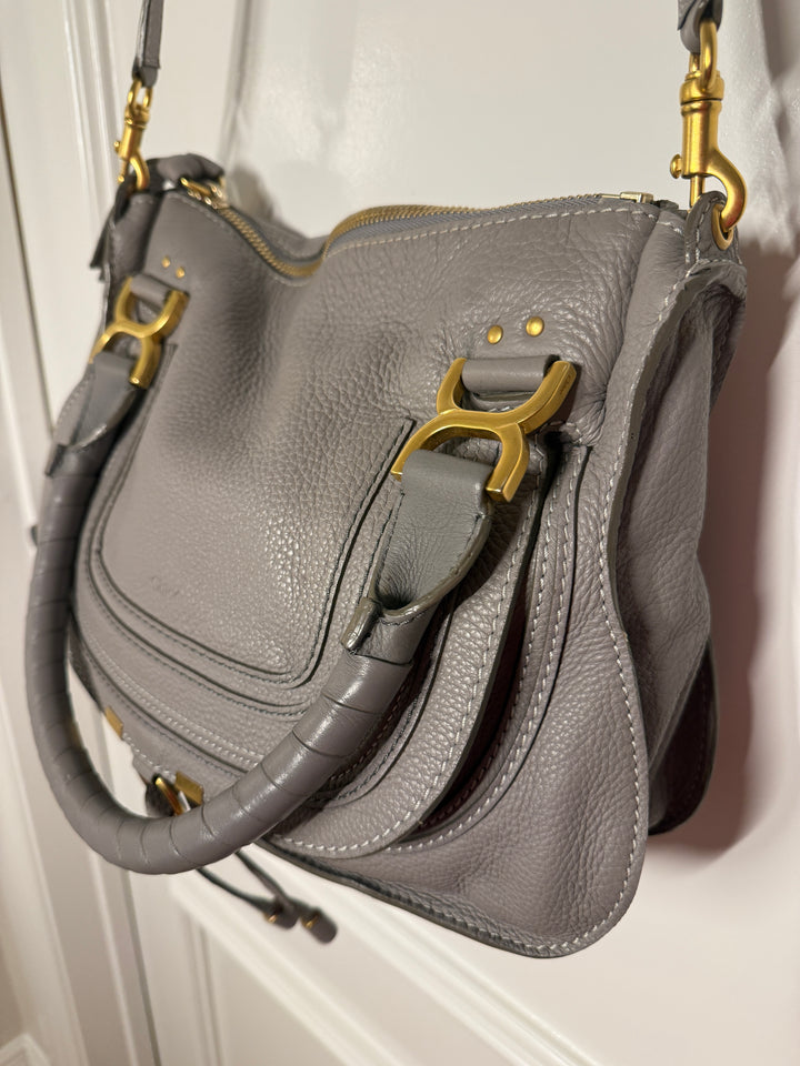 Chloé Marcie Medium Leather Satchel - Cashmere Grey / Gold