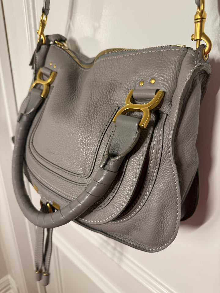 Chloé Marcie Medium Leather Satchel - Cashmere Grey / Gold