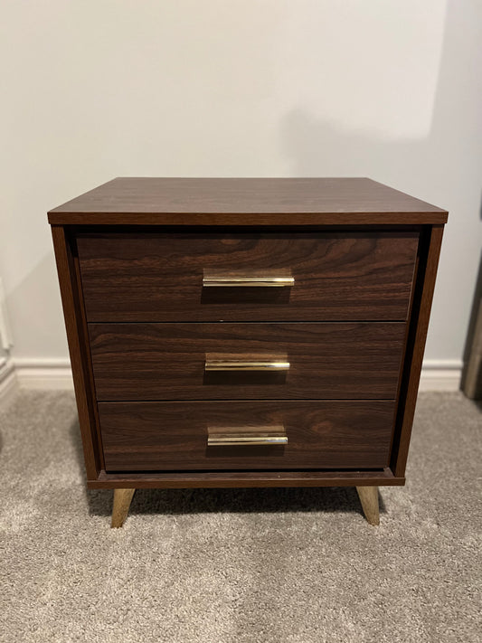 Oren 3-Drawers Brown Bedside Table