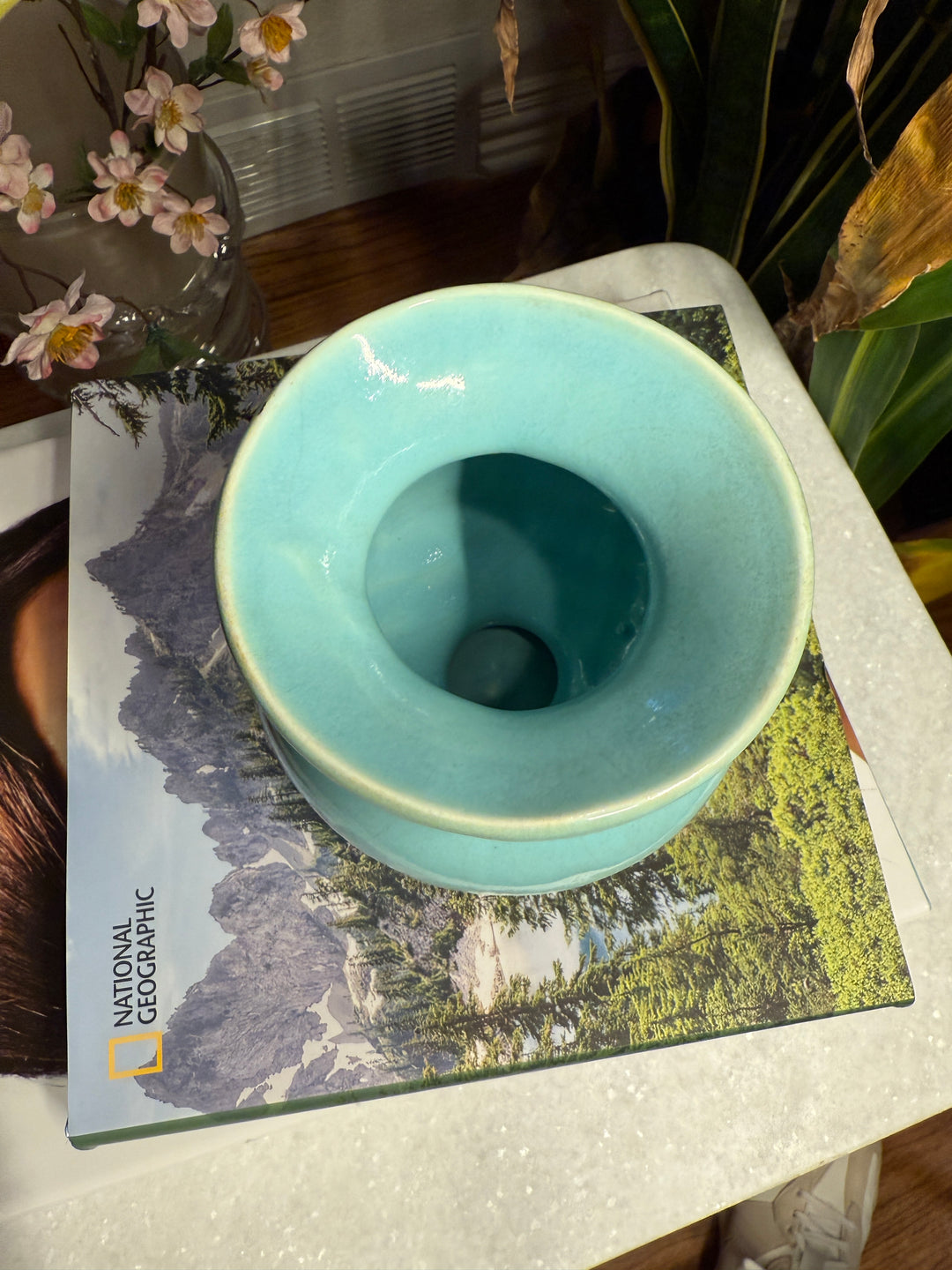 Turquoise Swirl Pedestal Vase