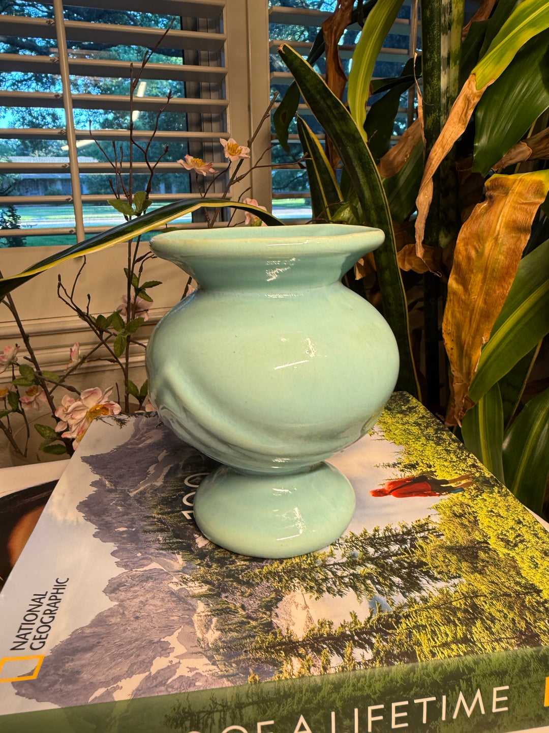 Turquoise Swirl Pedestal Vase