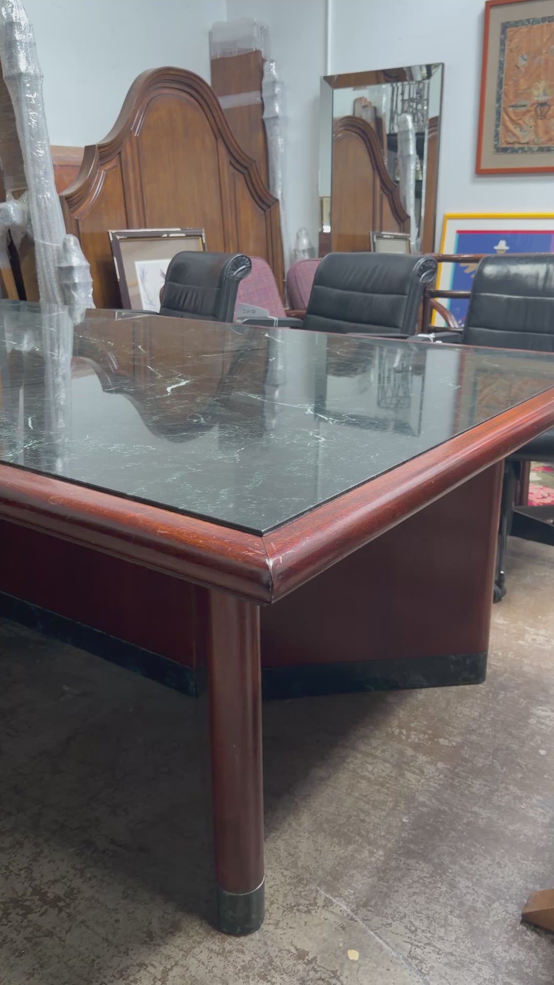 Verde Marble Table Encased in Mahogany Wood