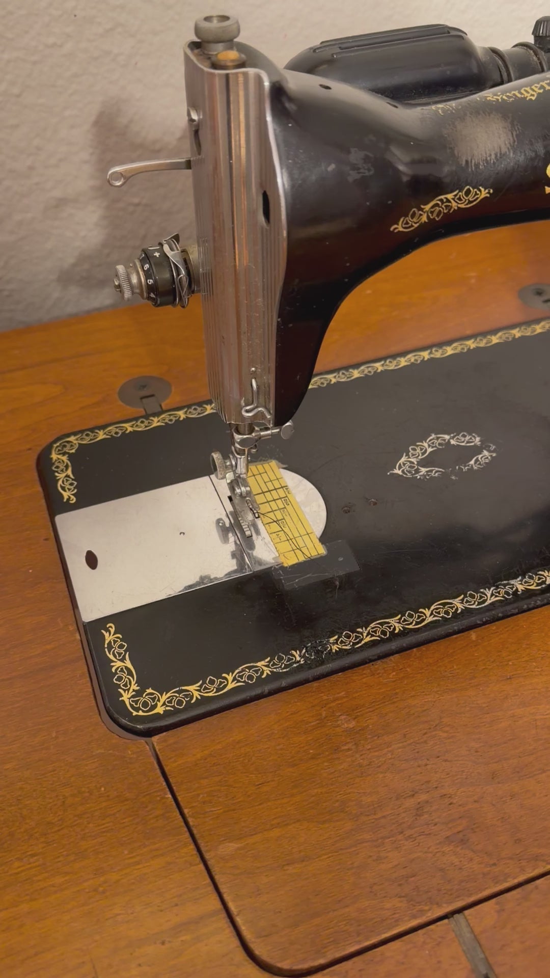 Antique, Functional Electric Sewing Machine Model 15-91 Wooden Desk with Needlepoint Bench