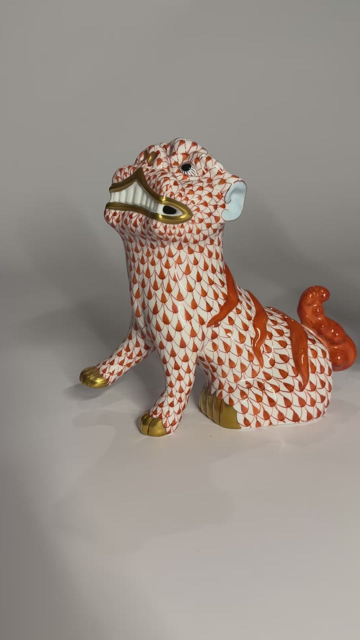 Medium Red Herend Foo Dogs (2)