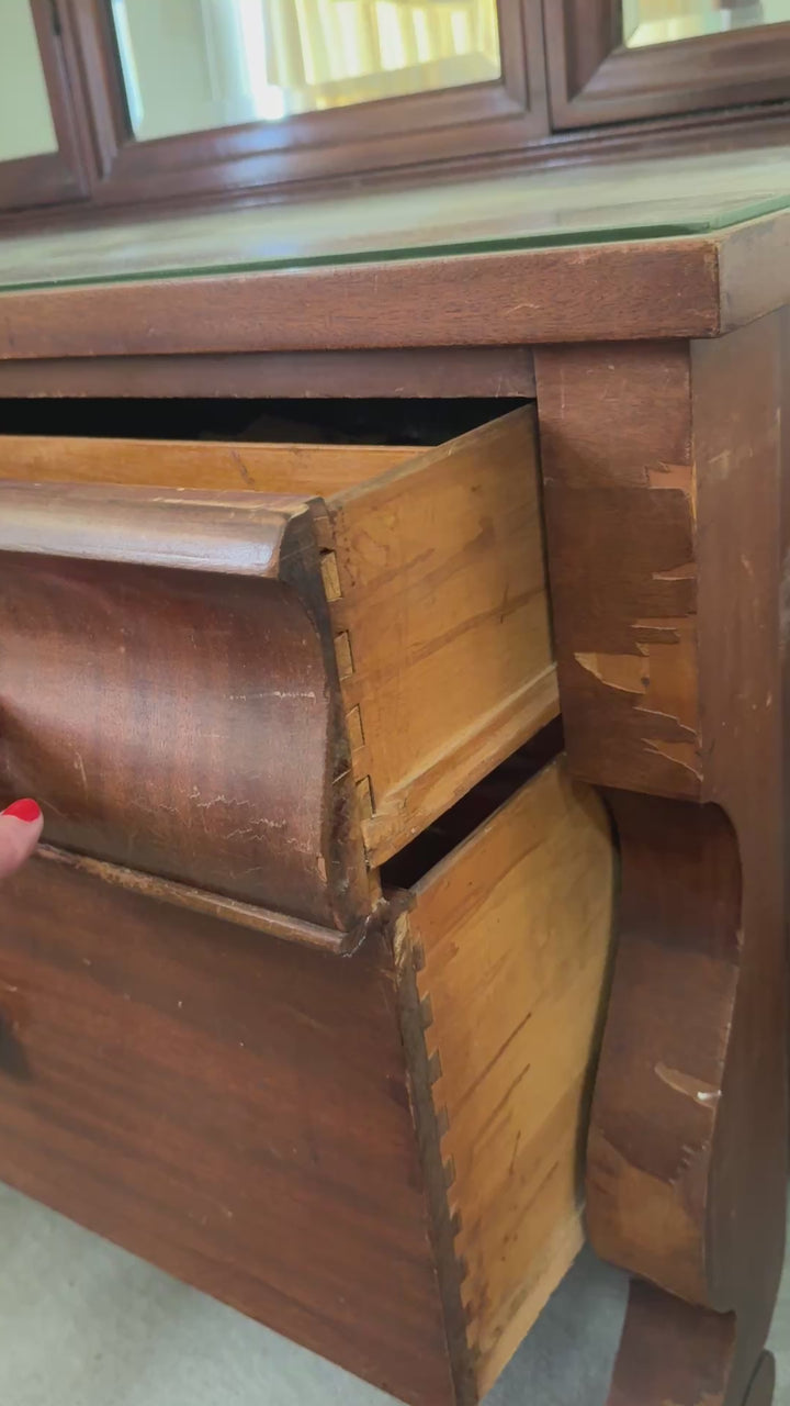 Antique Solid Mahogany Tri-Fold Mirror Imperial Dresser *Local Pickup Available in Honey Grove, TX*