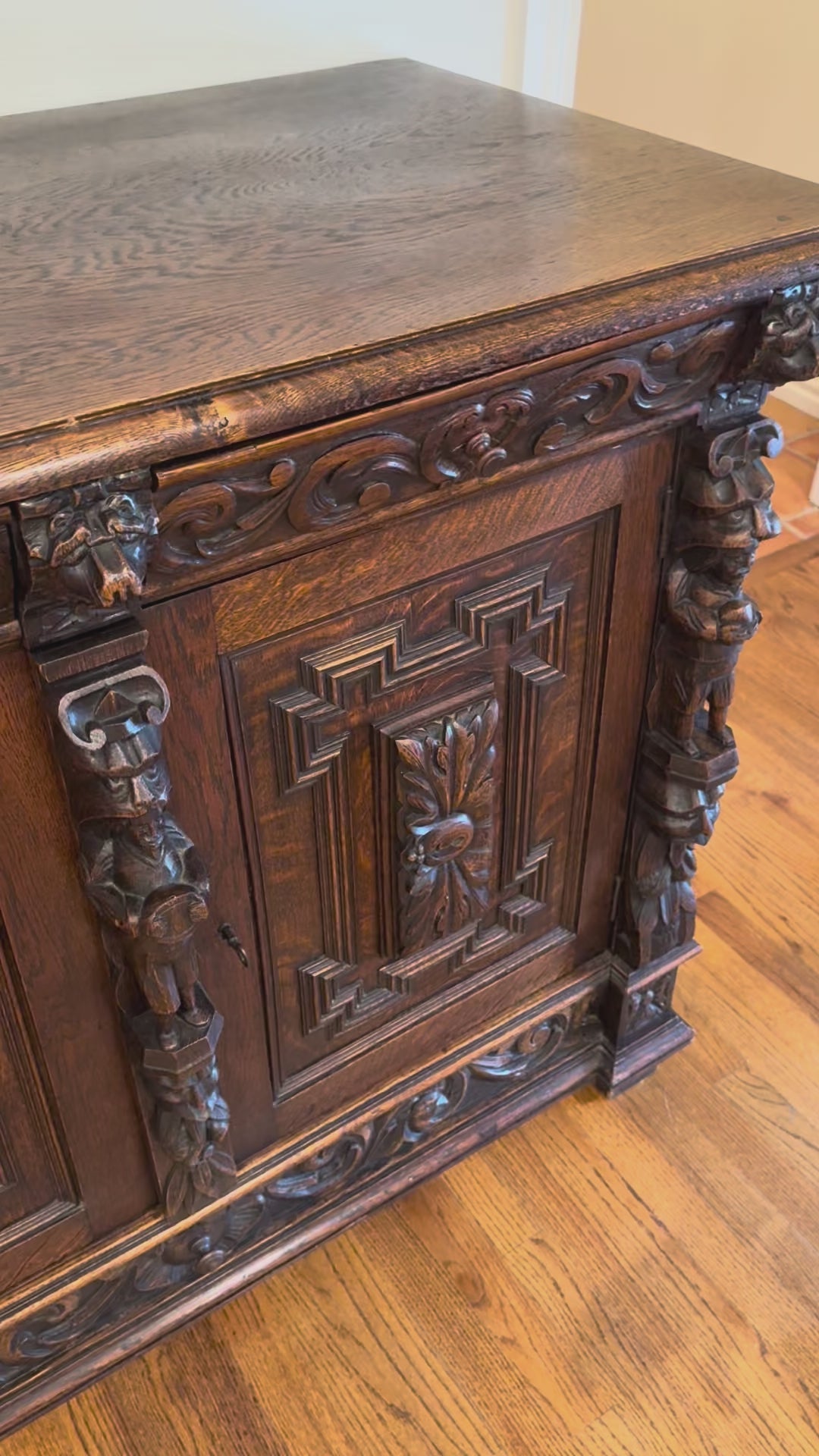 Antique French Renaissance Revival Server Sideboard Buffet Cabinet Oak 19C