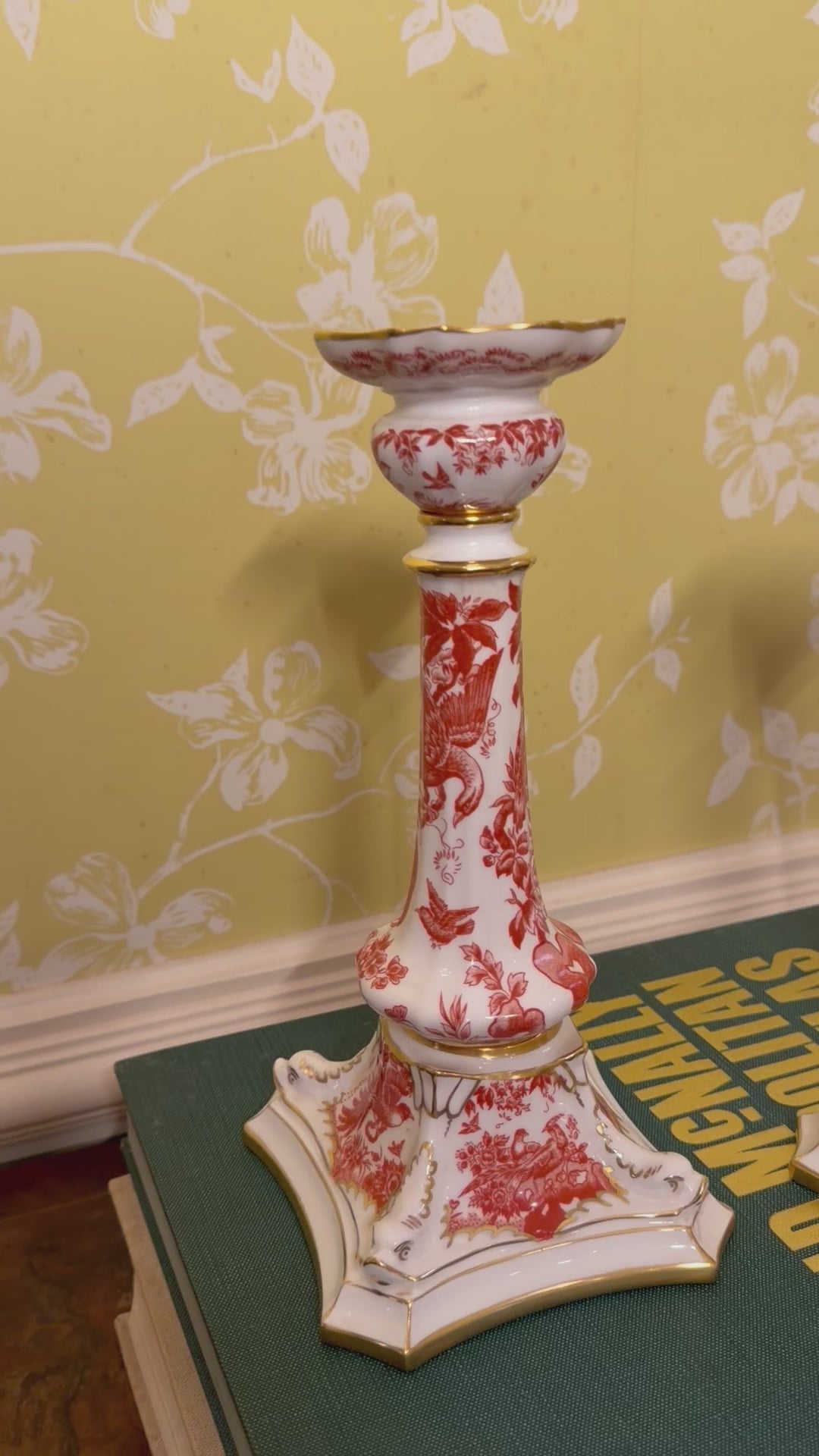 Royal Crown Derby Red Aves Candlesticks