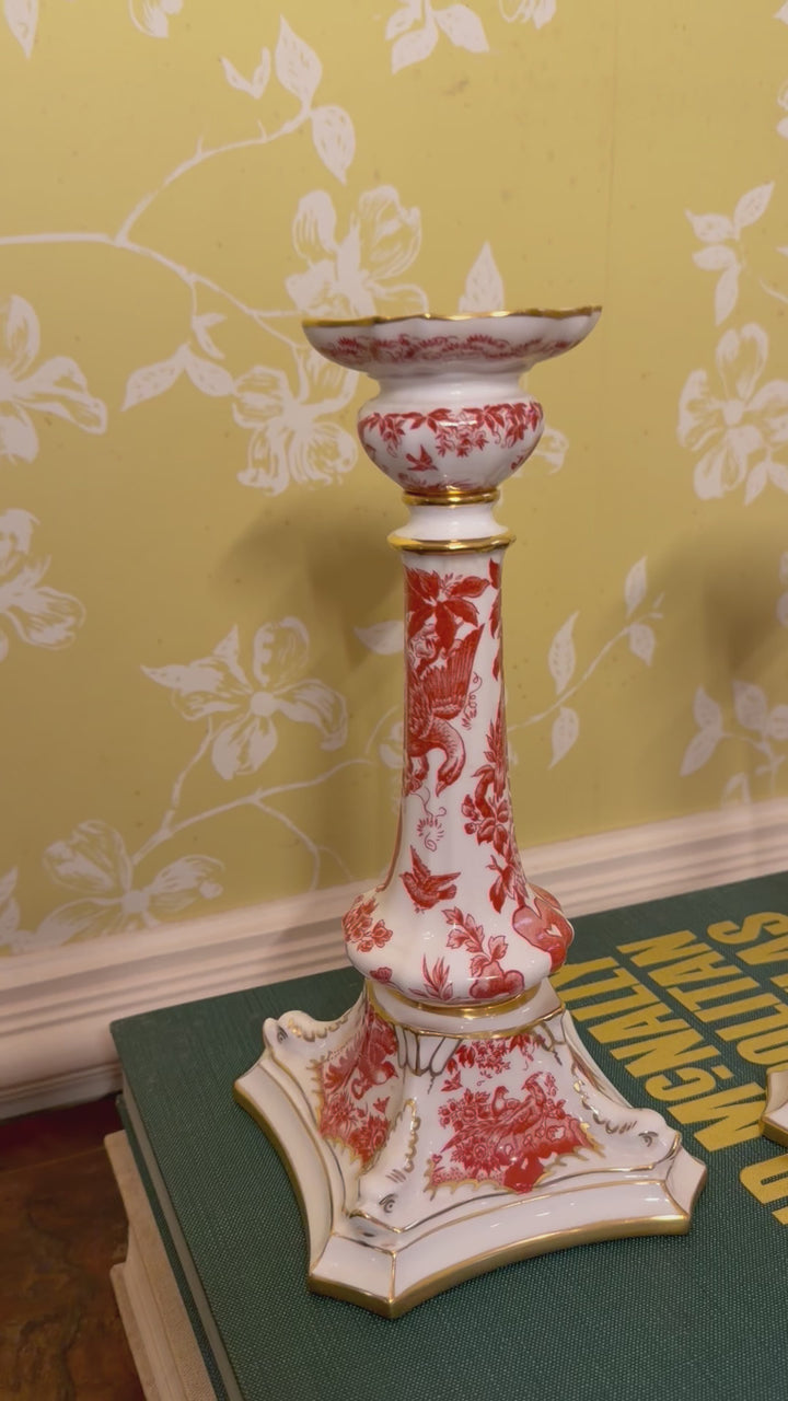 Royal Crown Derby Red Aves Candlesticks