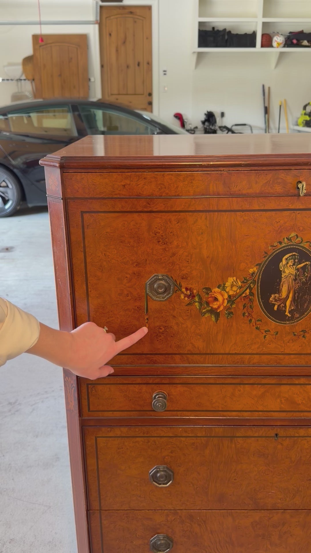 19th Century Hand-Painted Satin Wood Secretary Desk and Dresser