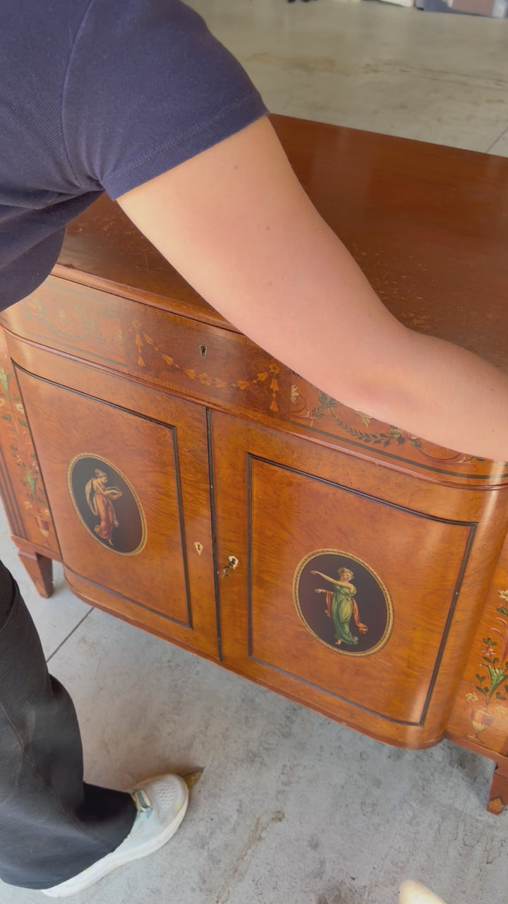 19th Century Hand-Painted Satin Wood Antique Satinwood Cabinet
